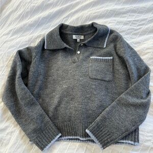 Frankie's Bikinis Gray Polo Knit Sweater